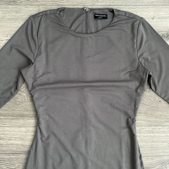 NAKED WARDROBE Extra Butter Long Sleeve Midi Dress Large Gray Bodycon Fall 90s - Picture 5 of 12